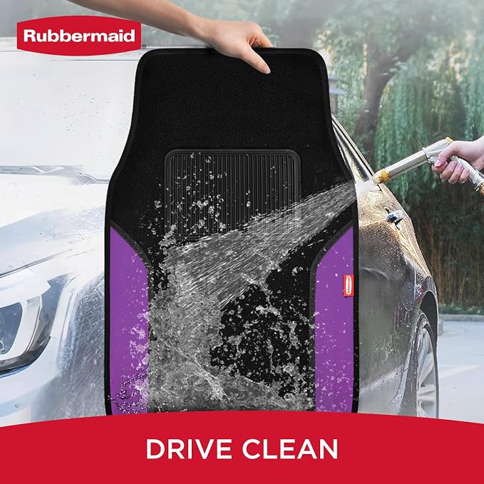 Rubbermaid Car Mats, Carpeted Floor Car Mat with Faux Leather & Built-in Heel Pad, Two-Tone Car Rug Floor Mats, Stylish Carpeted Floor Mats for Cars, Trucks & SUVs Purple Color - Image 5