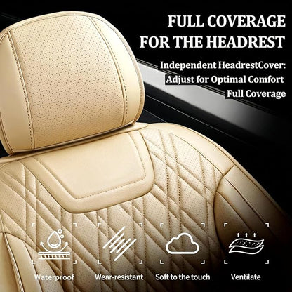 for Subaru Crosstrek 2016-2026 Car Seat Covers, Full Set, Beige | Luxury Full Coverage Leather Seat Protectors, Waterproof Breathable, Non-Slip, Easy to Install, Airbag Compatible, All-Season - Image 3