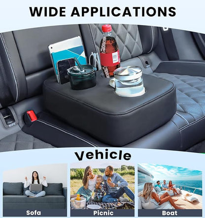 Sinvanho Car Cup Holder, Back Seat Cup Holder for Car Organizer | PU Leather Couch Sofa Bed Cup Holder Expander Tray, Boat Tray, Trucks, Minivans,SUVs,RVs,Vehicles,Holds Drinks,Remote,Snacks - Image 5