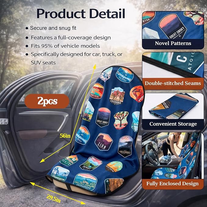 Front Waterproof Car Seat Towel Cover,Sweat Seat Protector for Cars & SUVs | Includes Headrest Cover with Fixed Hooks for Secure Placement after Gym, Beach, Swimming and Outdoor Activities - Image 3