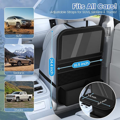 Car Backseat Organizer with Tray, Tablet Holder for Kids Road Trip | 600d Oxford Fabric, Waterproof & Easy-Clean, Foldable Tray Stows Away, Adjustable Straps Fit Car Seats, Multi-Size Pockets - Image 2