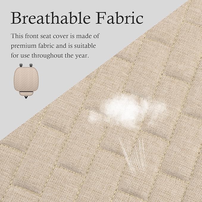 Car Back Seat Cover,Non-Slip & Breathable Bench Seat Cover with Side Pockets for Car Storage & Protecting Interiors,Universal All-Season Seats Back Protector for Most Cars (Front Seat Cover/Biege) - Image 3