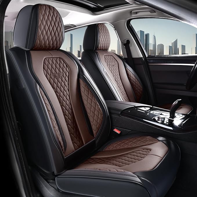 Coverado Car Seat Covers, Seat Covers Full Set, Coffee Car Seat Cover, Auto Seat Covers Front Seats Rear Seat Cover, Luxury Car Seat Cushion,Leather Seat Cover Seat Protector Universal Fit Most Cars - Image 2