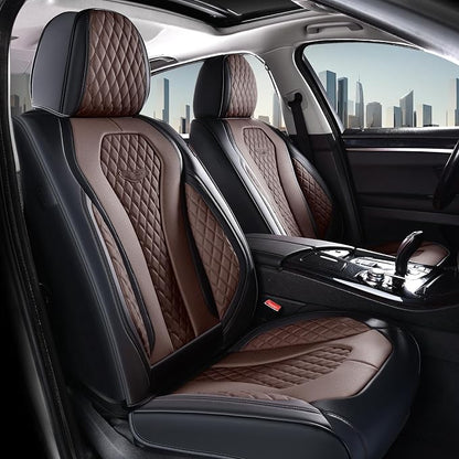 Coverado Car Seat Covers, Seat Covers Full Set, Coffee Car Seat Cover, Auto Seat Covers Front Seats Rear Seat Cover, Luxury Car Seat Cushion,Leather Seat Cover Seat Protector Universal Fit Most Cars - Image 2