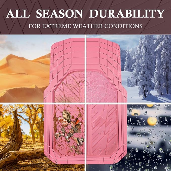CAR PASS Floor Mats for Cars M-L Size, Heavy Duty Rubber Floor Mats with Trunk Cargo Liner, Universal Trim-to Fit Automotive Floor mats for Truck Van SUV Waterproof All Weather Car Mats All Pink - Image 4