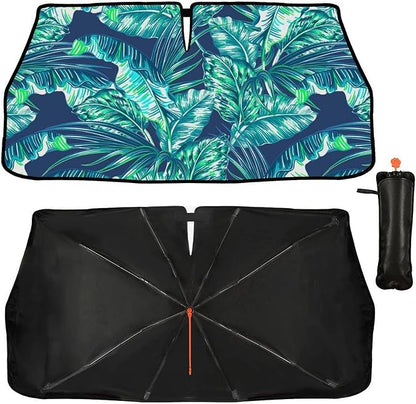 CHILL·TEK Funny Car Windshield Sun Shade Umbrella, Monstera Leaf Car Sun Shade Umbrella, Block UV Rays Heat Foldable Windshield Umbrella Sun Visor Protector - Keep Vehicle Cool for Cars SUV - Image 2