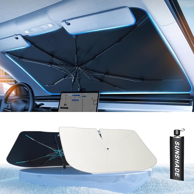 TrySpace Car Windshield Sun Shade Umbrella - [Nano-Ice-Crystal Coatings] Protect Car from Sun Rays & Heat Damage Keep Cool and Protect Interior Medium (56" L x 31" W) by TrySpace