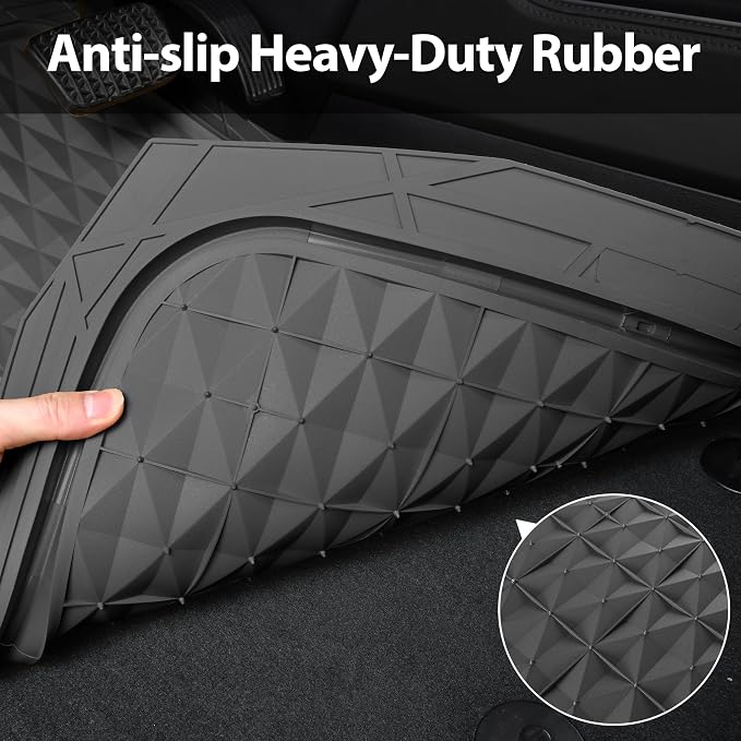 CAR PASS Heavy Duty Rubber Gray Car Floor Mats & Cargo Liners, Deep Dish All-Weather Trunk Mats Durable Anti-Slip 3D Rhombus Waterproof Trim to Fit Liner Universal Fit Auto,Sedan,SUV,Truck, Gray - Image 7