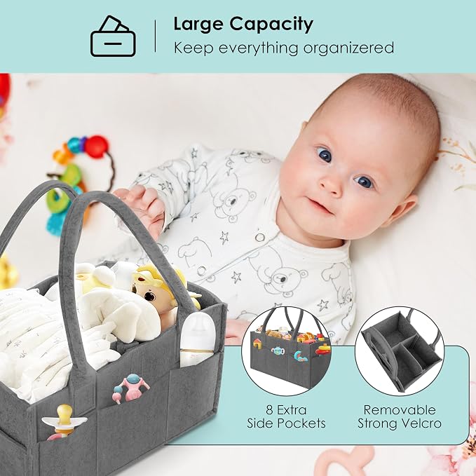 HIPHOP PANDA 2-Pack Diaper Caddy Organizer - Nursery Storage Bin & Car Organizer for Diapers, Wipes, and Baby Essentials - Dual-Color Solid Set (Dark Grey/Grey), Regular Size - Image 4