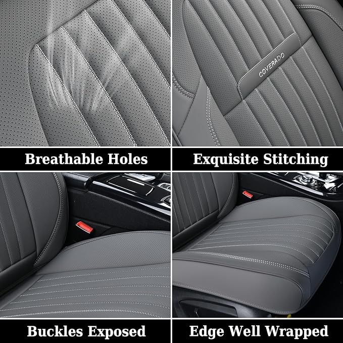 Coverado Car Seat Covers Full Set, Gray Car Seat Cover, Seat Covers for Cars, Waterproof Car Seat Protector, 5 Pieces Nappa Car Seat Cushion, Car Seat Covers Front Seats and Back Fit for Most Cars - Image 8