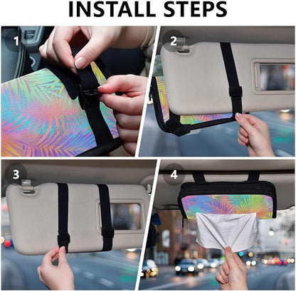 Car Tissue Holder Car Napkin Holder Tissue Box Dispenser Storage Case Sun Visor Mask Holder Accessories with Adjustable Straps Reusable Refillable Rainbow Palm Leaf Vibrant Tropical - Image 5
