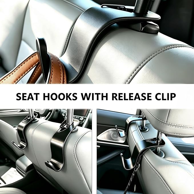 Car Seat Headrest Hooks 4 Pack, Purse Hook for Cars with Non-Slip Lock | Car Bag Hooks 360° Rotation, Hold 50lb, Universal Fit, Back Seat Storage Hook Hanger Holder Organizer - Image 6