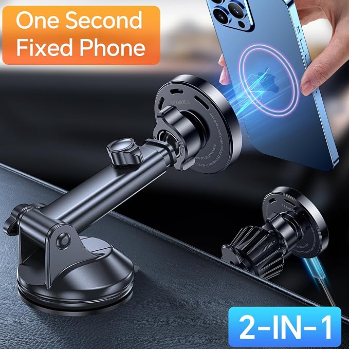 Coolpow for MagSafe Car Mount Charger【Ultra Magnet】 Magnetic Phone Holders for Your Car Charger【Windshield+Vent+Dash】 Magnetic Wireless Car Phone Holder Charger Car Mount for iPhone 17 (Carbon Fiber) - Image 8