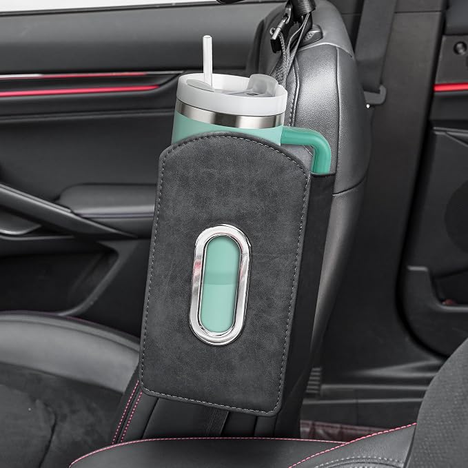 JEYODA Car Seat Organizer,Suede Leather Tissue Holder fit for Kleenex tissues, Car Seat Side Organizer for 120 Sheet Napkin, Drink, Phone, etc (Black) - Image 5