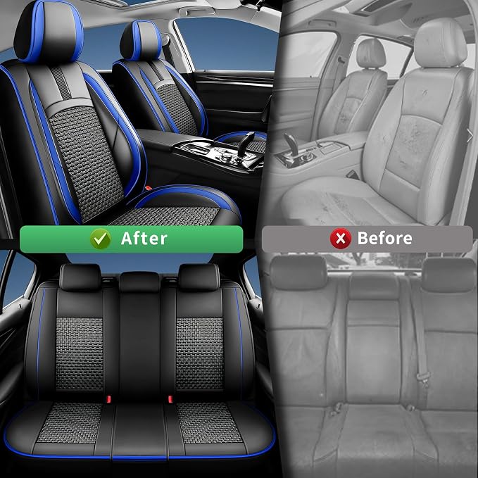Fit Rogue Car Seat Covers for Nissan Rogue 2014-2024 2025 2026 -Upgraded Premium Breathable Cooling Ice Silk Leather Seat Covers,All-Weather Breathable Seat Cushion Protector,Full Set,Blue - Image 4