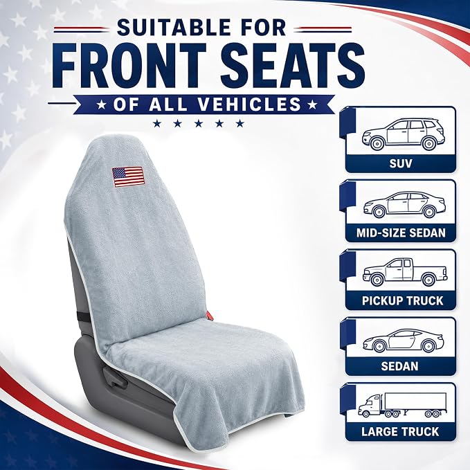 Car Seat Towel Cover, Sweat-Proof & Absorbent Microfiber Seat Protector for Gym, Workout & Beach, Universal Fit for Most Cars, SUVs & Trucks, 59"x29", Silver Gray Flag (1 Pc) - Image 5