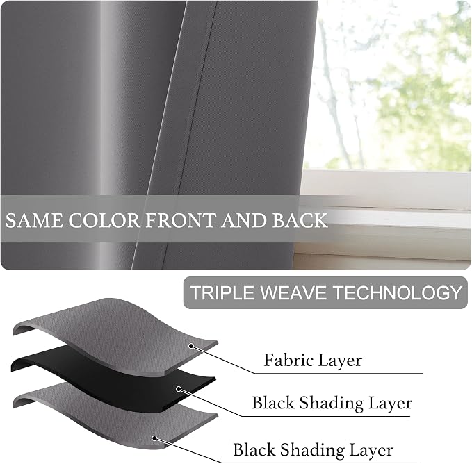 NICETOWN Grey Blackout Door Curtains 72 Inches Long for Kitchen | Self Adhesive Portable Window Cover for Front French Door Adjustable Shade for Glass, 1 PC, 26" x 72" - Image 8