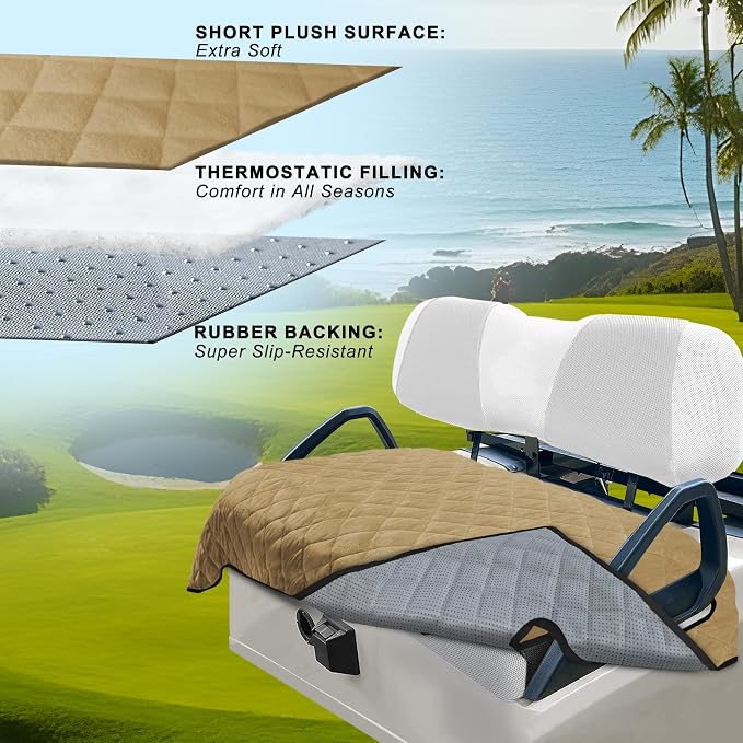 YOKYHOM Golf Cart Seat Covers, Thick Plush & Non-Slip Backing, Brown | Heat & Cold Protection, All-Season Comfort, 51 x 30.5 in, Fits Most 2 & 4 Passenger EZGO, Club Car, Yamaha & Icon Carts - Image 2