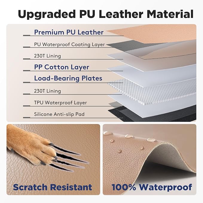 FURTIME XL Back Seat Extender for Dogs, Hard Bottom Seat Cover for Truck | Upgraded PU Leather Waterproof Anti-Scratch, 400LBS Supports, Large Space Dog Car Seat Cover for Full Size Truck SUV, Brown - Image 4