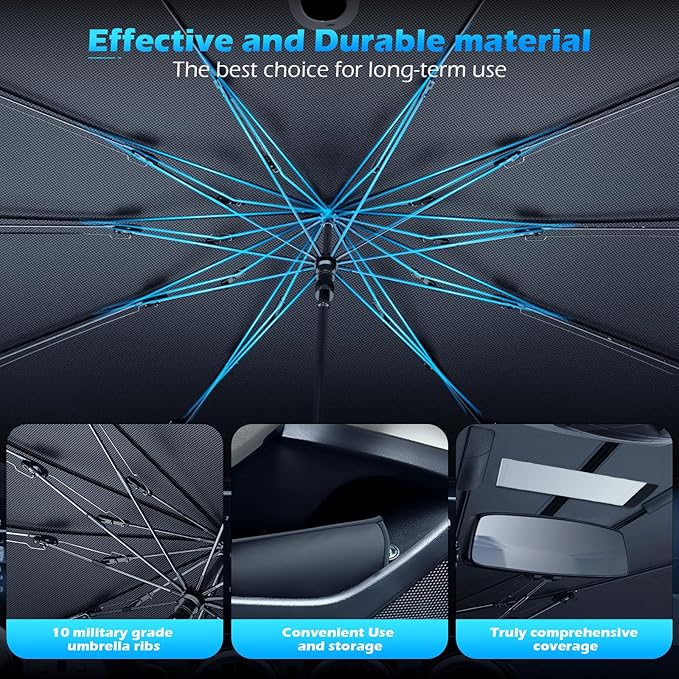[2026 Upgrade] FLORICH Windshield Sunshade Umbrella Foldable Car Windshield Sun Shade Cover, [Nano-Ice-Crystal Coatings] Protect Interior from from UV Keep Car Cooler Large(61" L x 33" W) - Image 4
