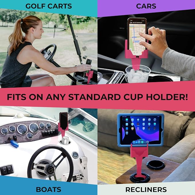 Cup Holder Phone Holder Mount for Car - Universal Adjustable Expander Cradle Hands-Free Driving - Compatible with All Smartphones Car Mount for iPhone Samsung Google Android Mobile Accessories Pink - Image 8