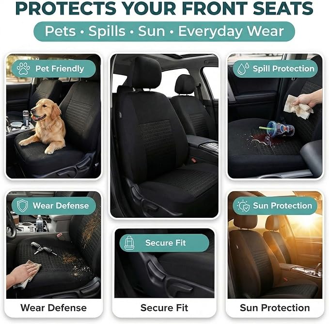 FH Group Car Seat Covers Trendy Elegance Black Full Set Automotive Seat Covers, Airbag and Split Rear Combo Non-Slip Dash Grip Pad Universal Fit Interior Accessories Cars Trucks SUV Car Accessories - Image 8