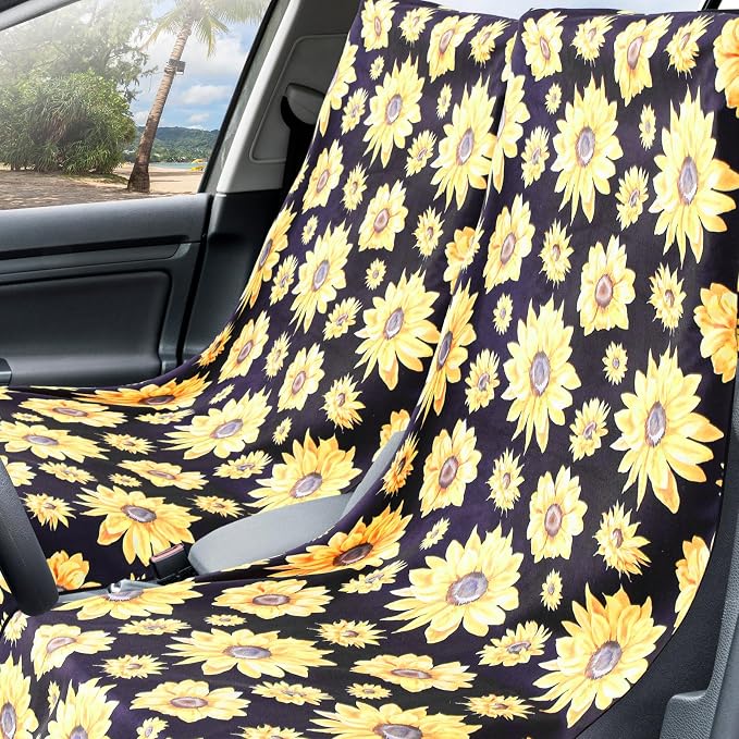 Hahafelt 2 Pack Car Seat Towel Cover with Storage Bag, Sunflower | 63 x 32 in Car Towel Seat Cover Non Slip Waterproof, Gym Workout Swimming Running, Machine Washable Sweat Absorbent Protector - Image 3