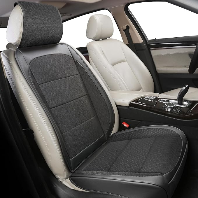 BEITK 1 Pack Black Ventilated Cooling Mesh Car Seat Covers | 3D Air Mesh, PU Leather, Breathable, with Storage pocket, Non-slip, Universal Fit for Car Truck SUV, Easy to Install by BEITK