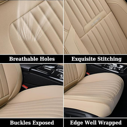 Coverado Car Seat Covers Front Seats, Car Seat Cover Beige, 2-Pack Car Seat Cushion Nappa Leather, Car Seat Protector, Waterproof Seat Covers Carseat Cover Universal Fit for Most Cars Trucks - Image 6