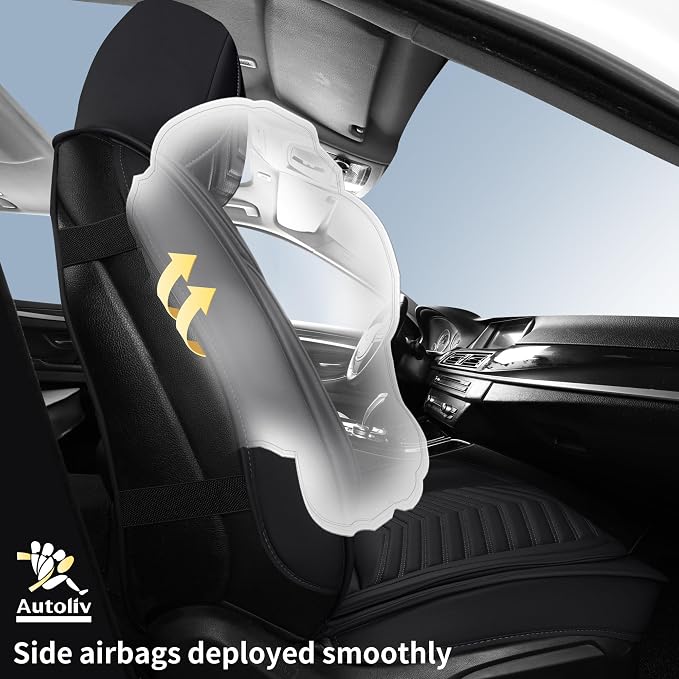 HChengkikz Nappa Leather Car Seat Covers Full Set, Black Car seat Protector 5 Seats, Waterproof Car Seat Cushion, Universal Automotive Seat Covers Fit for SUV Truck Pick-up Sedan, Front and Rear | Easy Maintenance, Airbag Compatible, Universal Fit For ... - Image 3