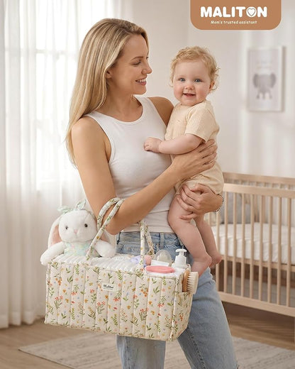 Maliton Diaper Caddy Organizer with 2 Side Pockets, Portable, Spring Floral | with Handle and Removable Dividers, Nursery Storage Basket, Car Organizer for Diapers & Wipes. Boy & Girl Shower Gift - Image 6