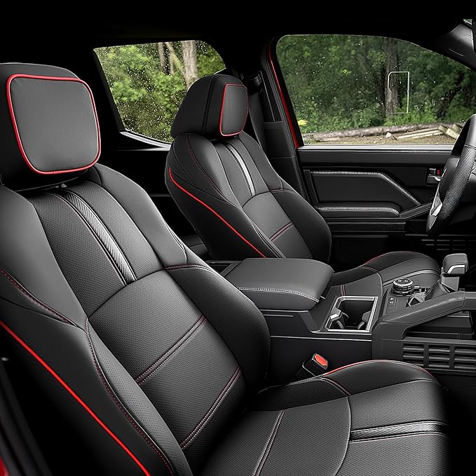 DiffCar® for Toyota Tacoma Seat Covers 2024 2025 2026 Double Cab, Black/Red | Full Set Seat Covers, Faux Nappa Leather Truck Accessories for Tacoma 4th Gen(Gas Only),Custom Fit Car Pickup Seat Protectors by DifferentDesignsforCars