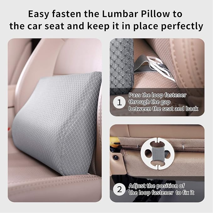 Memory Foam Lumbar Support Pillow for Car - Lower Back Support Cushion for Driving, Back Pain Relief for Car Seat, Office Chair, Wheelchair (Gray) - Image 5