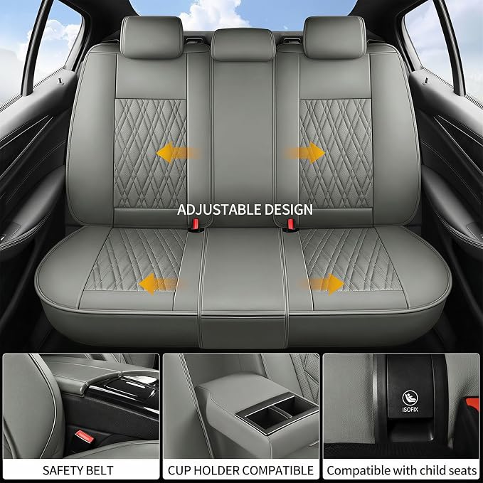 for Subaru Legacy 2008-2026 Car Seat Covers, Full Set, Gray | Luxury Full Coverage Leather Seat Protectors, Waterproof Breathable, Non-Slip, Easy to Install, Airbag Compatible, All-Season - Image 8