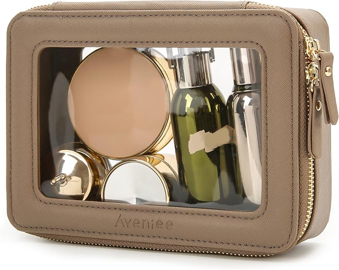 Aveniee Clear Makeup Bag for Women, Small Toiletry Travel Bag with Zipper, Portable Cosmetic Organizer Pouch for Skincare, Car Organizer Storage Bag for Essentials, Taupe,Medium Classic - Image 6