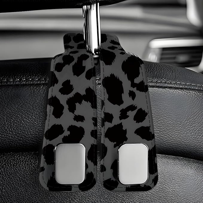 Car Seat Back Storage Headrest Hook, Premium Leather Double Metal Hook, Hanger Storage Organizer for Purse Cloth Bag, Car Interior Accessories Luxury Black Leopard - Image 6