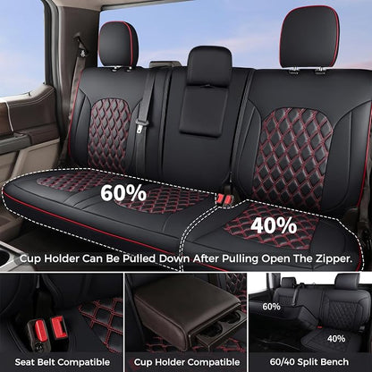 Huidasource 2018-2026 Wrangler JL Seat Covers 4 Door, with Rear Cupholder | Wrangler Leather Seat Covers Full Set, Waterproof Seat Cushion Covers Fit for Jeep Wrangler JL 4-Door (Full Set/Black&Red) - Image 2