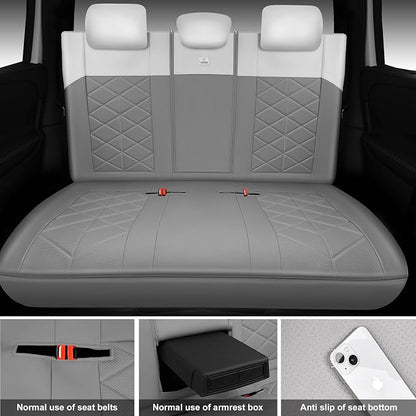 CAR PASS Memory Foam Leather Seat Covers Full Set, Breathable Perforated Nappa Leather Seat Covers Universal Fit for Most Cars,Sedans,SUV,Trucks Thick 3D Foam Comfortable, Airbag Compatible Gray White - Image 5
