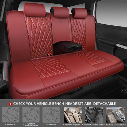 CAR PASS Piping Luxury Faux Leather Seat Covers Full Set, Premium Delux Anti-Slip Waterproof Automotive Seat Cover Universal Fit for Sedans Suvs Vans Trucks, Armrest & Airbag Compatible, Burgundy Red - Image 3