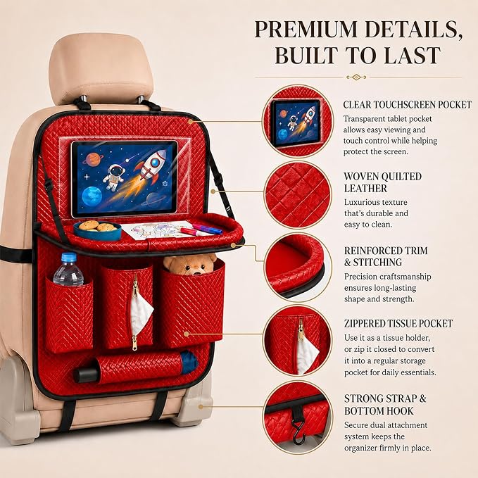 Backseat Car Organizer 1 Pack, Car Back Seat Organizers with Tray,Multifunctional Car Seat Back Organizer with Foldable Tablet Holder (Red, 1 PC) - Image 3