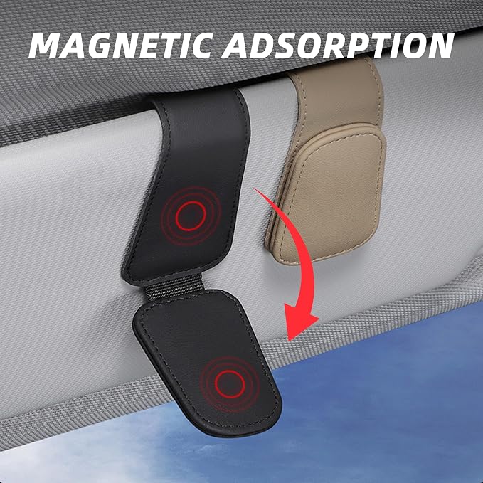 2 Pack Magnetic Leather Car Visor Sunglass Holders, Brown | flip-open design, holds eyewear tickets or cards, tool-free mounting, fits most cars and trucks, car interior accessories - Image 6