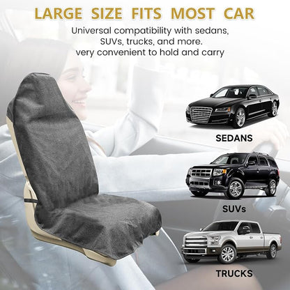 Car Seat Covers 2pcs Grey Waterproof Towel Car Seat Cover Universal Fit for Most Trucks SUV Fitness Athletes Pets Gym and Water Sport - Image 6