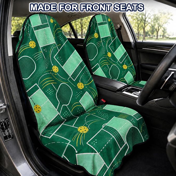 Car Seat Towel Cover 2 Pack for Front Seats, Sweat Absorbent Car Seat Protector with Non-Slip Backing, Waterproof Towel Car Seat Covers for Runners, Gym, Swimming, Beach, Green Court Sport - Image 2