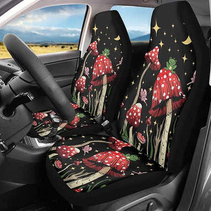 Car Seat Cover, Mushroom with Star Auto Seat Protector Front Seat Cover Set, SUV/Truck/Van/Car Universal Seat Covers, Set of 2 - Image 2