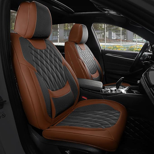 FREESOO Front Seat Covers Faux Leather Waterproof Universal Fit Brown Black | faux leather front seat covers, breathable waterproof, lumbar support, universal fit sedans hatchbacks pickups by FREESOO
