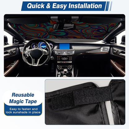 Car Windshield Sun Shade UV Reflector Foldable Front Window SUV | Blocks 98% UV Rays,Keep Interior Cool,Universal Fits Hatchback,Truck,MPV,Storage bag,63"L x 32"W,Car Summer Accessories - Image 5