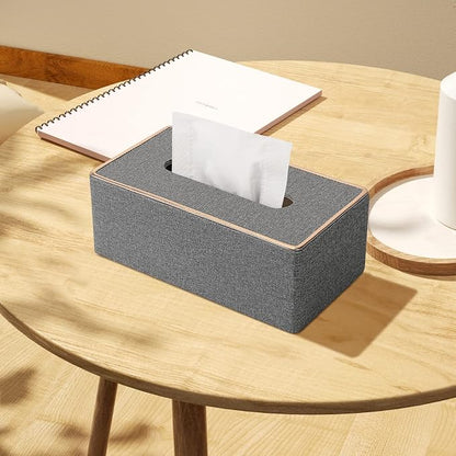 Tissue Box Cover Rectangular, PU Leather Tissue Box Holder for Kleenex, Napkin,Tissue Box Covers Rectangle for Bathroom Car Home Office Decorative 9.84"X5.63"X4.53" Grey - Image 3