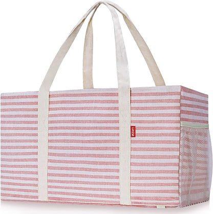 LHZK 2 Pack Extra Large Utility Tote Bag with Metal Wire Frame and the Sides Rinforced, Extra Large Tote Bag with Handle for Pool Beach Laundry Storage (Pink) by LHZK
