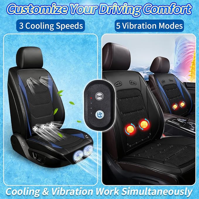 Cooling Car Seat Cover,Ventilated Seat Coolers for Vehicle with Vibration | 5 Quiet Turbo Fan,3 Speed,5 Vibration Mode,48 3D Air Vents,Anti Sweat Seat Cooler Pad,for Cars SUV Truck,Summer Driving - Image 4