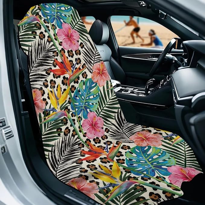 Tropical Plants Car Towel Seat Cover Breathable Non-Slip Car Seat Cover Protector Removable Automotive Accessories for Cars SUV Trucks - Image 2